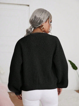 Frenchy cardigan de punto de manga larga, unicolor, con escote en v y botones frontales, versatil y casual