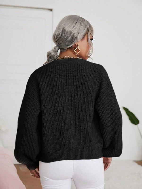 Frenchy cardigan de punto de manga larga, unicolor, con escote en v y botones frontales, versatil y casual