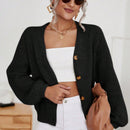 Frenchy cardigan de punto de manga larga, unicolor, con escote en v y botones frontales, versatil y casual