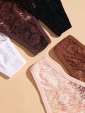 Set de 5 pantaletas de encaje floral con talle bajo sexy para mujer