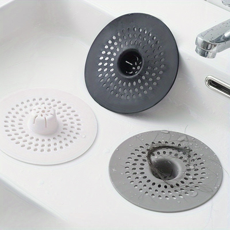 1 recolector de cabello de silicón para ducha y fregadero, diseño circular con agujeros de drenaje, fácil de instalar, opciones en blanco y negro, ideal para baño o cocina, filtro perforado, atrapapelos para ducha
