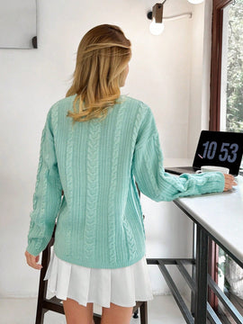 Cardigan holgado de punto de unicolor y trenzado informal para mujer