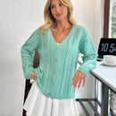 Cardigan holgado de punto de unicolor y trenzado informal para mujer