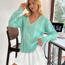 Cardigan holgado de punto de unicolor y trenzado informal para mujer