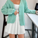 Cardigan holgado de punto de unicolor y trenzado informal para mujer