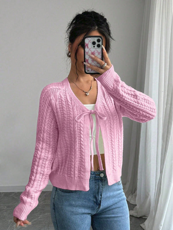 Essnce cardigan de mujer de manga larga con estampado floral 3d con lazo delantero, de estilo frances casual y versatil