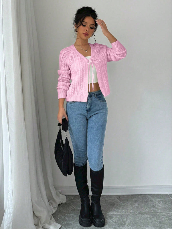 Essnce cardigan de mujer de manga larga con estampado floral 3d con lazo delantero, de estilo frances casual y versatil