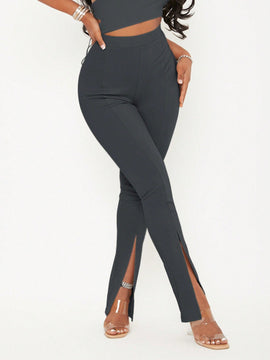 Sxy pantalones largos informales de unicolor con dobladillo dividido para mujeres