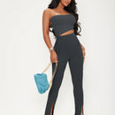 Sxy pantalones largos informales de unicolor con dobladillo dividido para mujeres