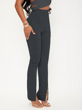 Sxy pantalones largos informales de unicolor con dobladillo dividido para mujeres