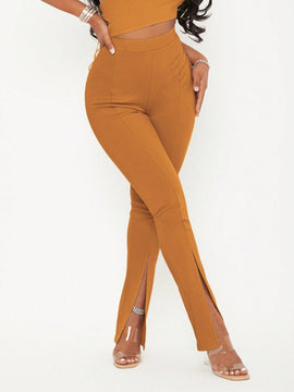 Sxy pantalones largos informales de unicolor con dobladillo dividido para mujeres