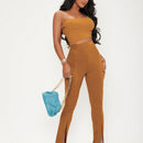 Sxy pantalones largos informales de unicolor con dobladillo dividido para mujeres