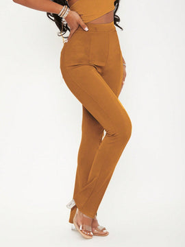 Sxy pantalones largos informales de unicolor con dobladillo dividido para mujeres