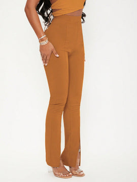 Sxy pantalones largos informales de unicolor con dobladillo dividido para mujeres