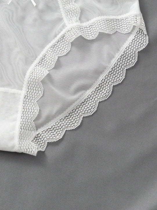 3 piezas de ropa interior de encaje para mujer, pantalones comodos, suaves y transpirables de cintura media