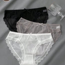 3 piezas de ropa interior de encaje para mujer, pantalones comodos, suaves y transpirables de cintura media