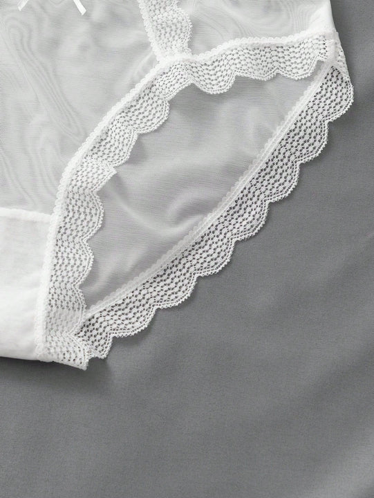 3 piezas de ropa interior de encaje para mujer, pantalones comodos, suaves y transpirables de cintura media