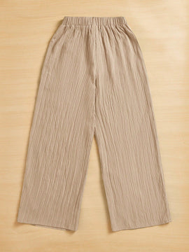 Essnce pantalones casuales de pernera ancha de 7/8 con textura y cintura anudada de unicolor para mujer
