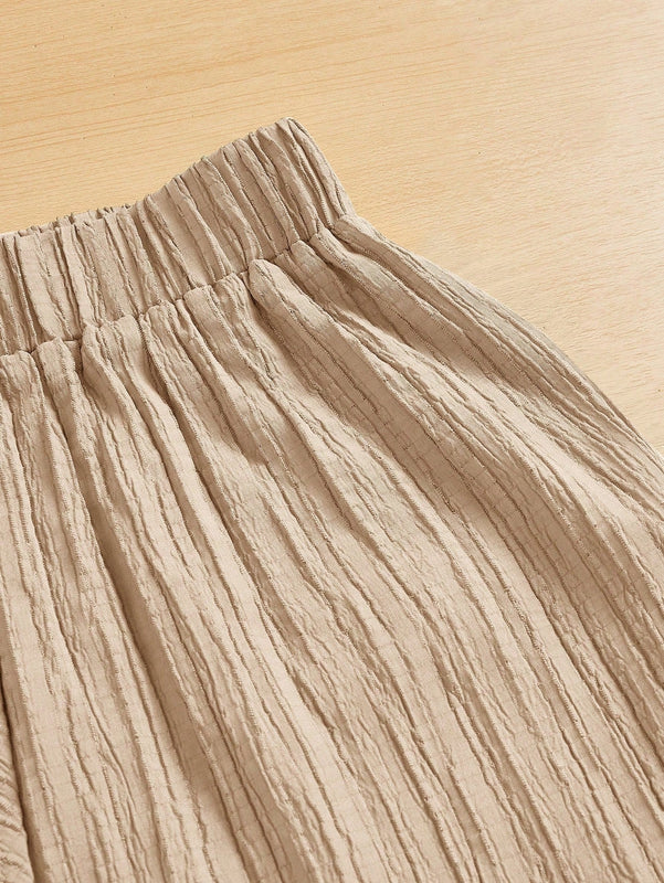 Essnce pantalones casuales de pernera ancha de 7/8 con textura y cintura anudada de unicolor para mujer