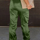Pantalones de cargo con bolsillo con solapa, cordon ajustable y cintura elastica de saten para mujeres
