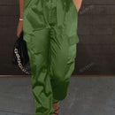 Pantalones cargo de mujer con bolsillo con solapa, cordon y cintura elastica