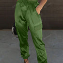 Pantalones cargo de mujer con bolsillo con solapa, cordon y cintura elastica