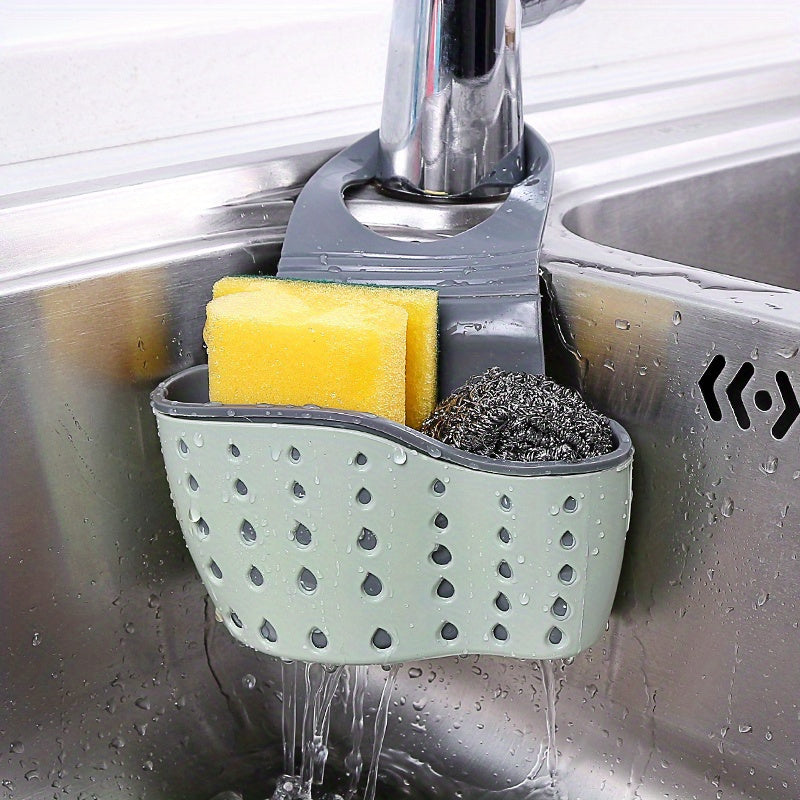 Organizador de Fregadero de Cocina que Ahorra Espacio con Porta Jabón y Paño de Cocina - Cesta de Drenaje Colgante Ajustable para Almacenamiento Eficiente