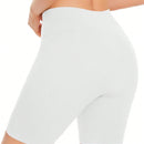 Shorts anchos de cintura solida, pantalones cortos de ciclista solidos, pantalones cortos moldeadores de mujer comodos, sin costuras, lisos, con tirantes para faldas bajas
