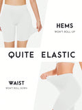 Shorts anchos de cintura solida, pantalones cortos de ciclista solidos, pantalones cortos moldeadores de mujer comodos, sin costuras, lisos, con tirantes para faldas bajas