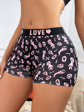 Boxer shorts comodos con estampado de calavera linda y banda con letra