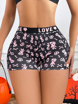 Boxer shorts comodos con estampado de calavera linda y banda con letra