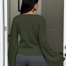 Cardigan de mujer de unicolor, con cuello en v, abotonadura delante y hombros caidos