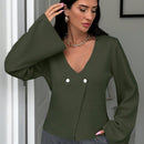 Cardigan de mujer de unicolor, con cuello en v, abotonadura delante y hombros caidos