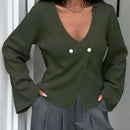 Cardigan de mujer de unicolor con cuello en v, botones delanteros y hombros caidos