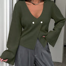 Cardigan de mujer de unicolor, con cuello en v, abotonadura delante y hombros caidos