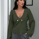 Cardigan de mujer de unicolor con cuello en v, botones delanteros y hombros caidos