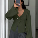 Cardigan de mujer de unicolor, con cuello en v, abotonadura delante y hombros caidos