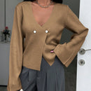 Cardigan de mujer de unicolor, con cuello en v, abotonadura delante y hombros caidos