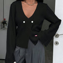 Cardigan de mujer de unicolor con cuello en v, botones delanteros y hombros caidos