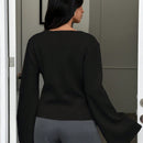 Cardigan de mujer de unicolor con cuello en v, botones delanteros y hombros caidos