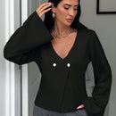Cardigan de mujer de unicolor, con cuello en v, abotonadura delante y hombros caidos