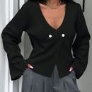 Cardigan de mujer de unicolor, con cuello en v, abotonadura delante y hombros caidos