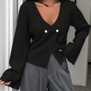 Cardigan de mujer de unicolor, con cuello en v, abotonadura delante y hombros caidos