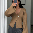 Cardigan de mujer de unicolor, con cuello en v, abotonadura delante y hombros caidos