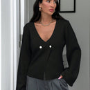 Cardigan de mujer de unicolor, con cuello en v, abotonadura delante y hombros caidos