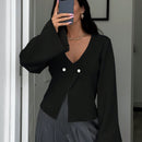 Cardigan de mujer de unicolor, con cuello en v, abotonadura delante y hombros caidos