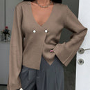 Cardigan de mujer de unicolor, con cuello en v, abotonadura delante y hombros caidos