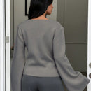 Cardigan de mujer de unicolor, con cuello en v, abotonadura delante y hombros caidos