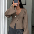 Cardigan de mujer de unicolor con cuello en v, botones delanteros y hombros caidos