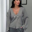 Cardigan de mujer de unicolor, con cuello en v, abotonadura delante y hombros caidos